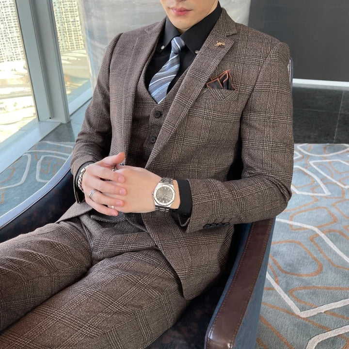 Carlo | Costume trois pièces à carreaux pour homme, coupe ajustée 5