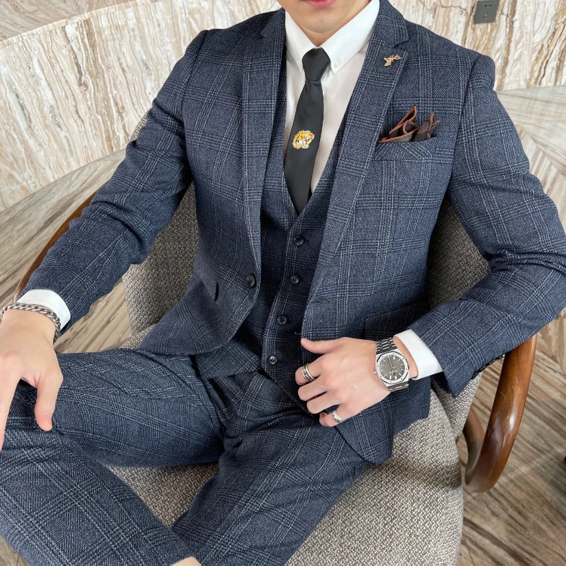 Carlo | Costume trois pièces à carreaux pour homme, coupe ajustée 6