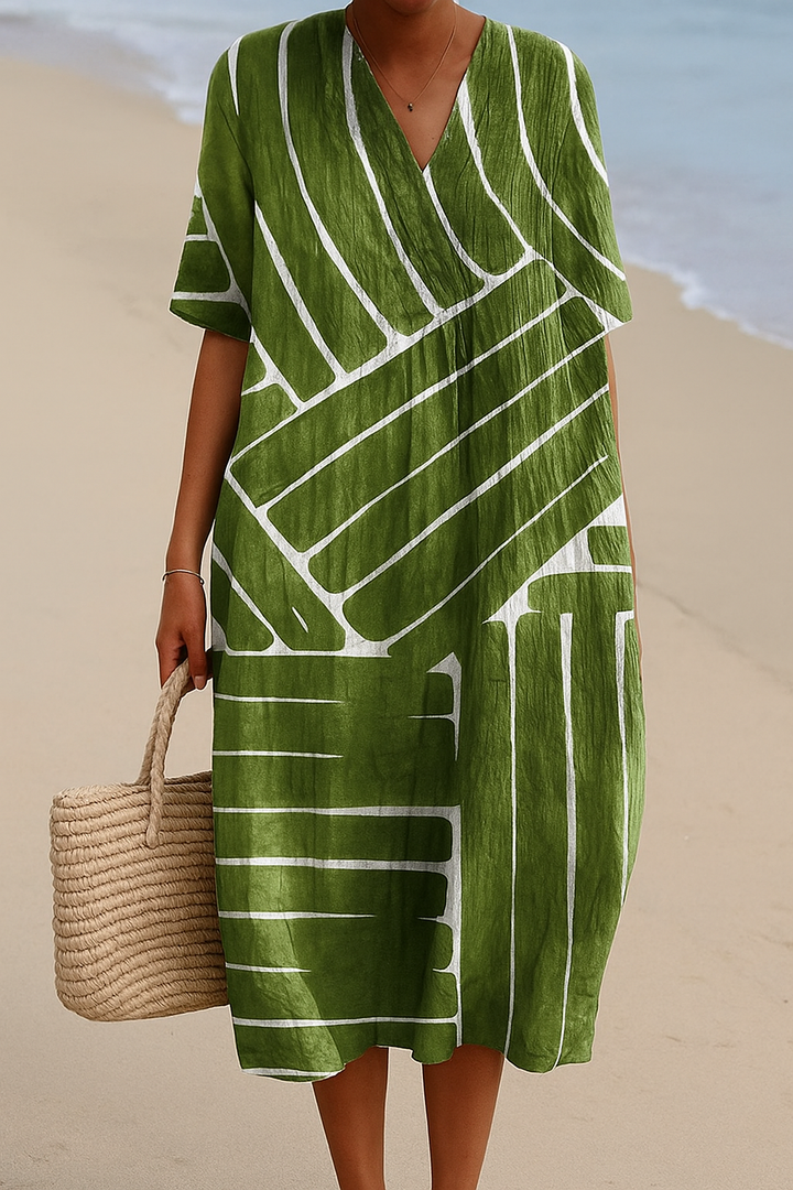 Yana | Robe verte avec motif géométrique