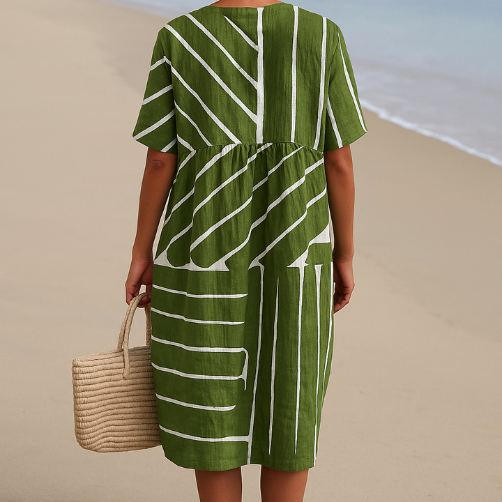 Yana | Robe verte avec motif géométrique