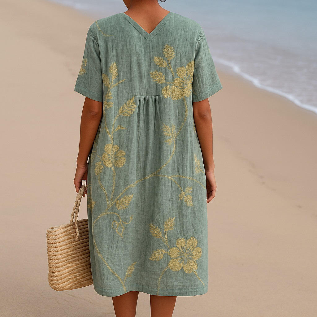 Olivia | Robe bleu-gris avec broderie florale