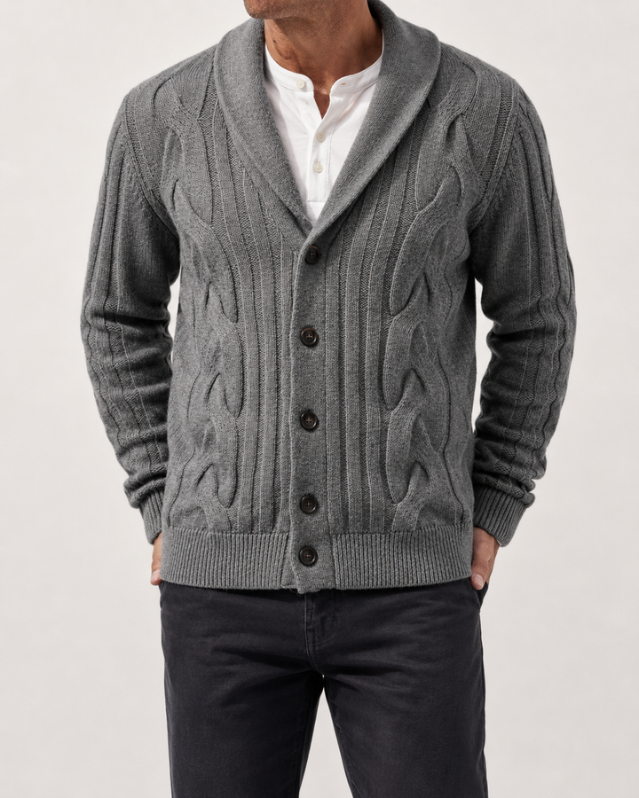 Cardigan Homme Torsadé Col Châle Fermeture Boutonnée – Amable