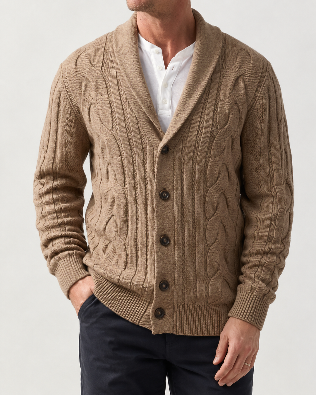 Cardigan Homme Torsadé Col Châle Fermeture Boutonnée – Amable