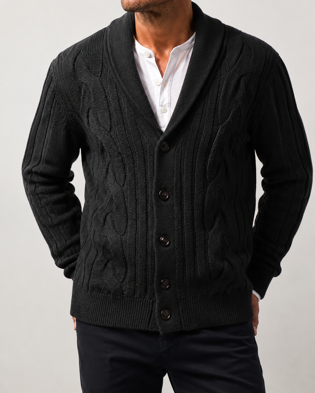 Cardigan Homme Torsadé Col Châle Fermeture Boutonnée – Amable
