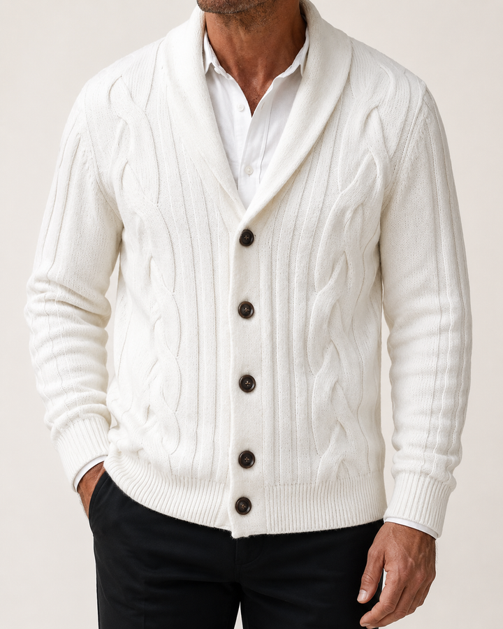 Cardigan Homme Torsadé Col Châle Fermeture Boutonnée – Amable