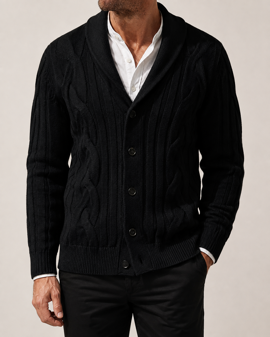 Cardigan Homme Torsadé Col Châle Fermeture Boutonnée – Amable