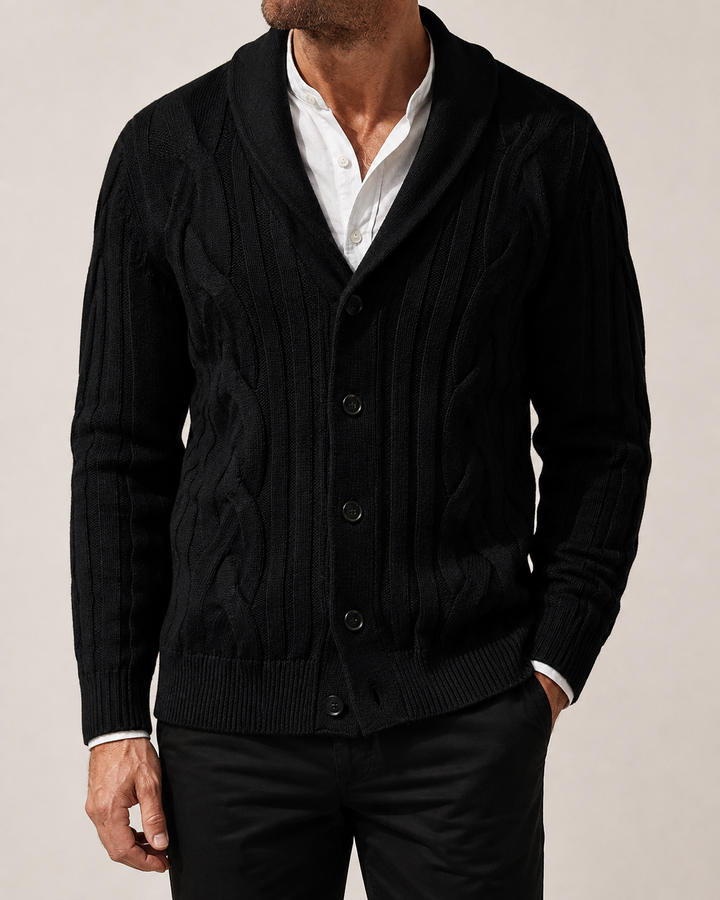 Cardigan Homme Torsadé Col Châle Fermeture Boutonnée – Amable