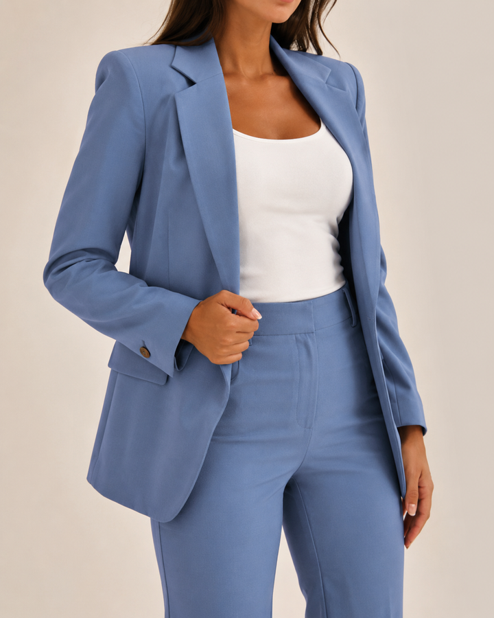 Ensemble tailleur femme deux pièces blazer pantalon élégant bureau cérémonie
