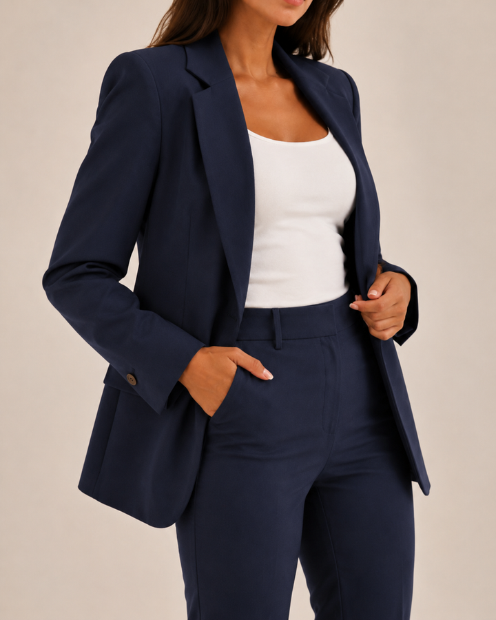 Ensemble tailleur femme deux pièces blazer pantalon élégant bureau cérémonie
