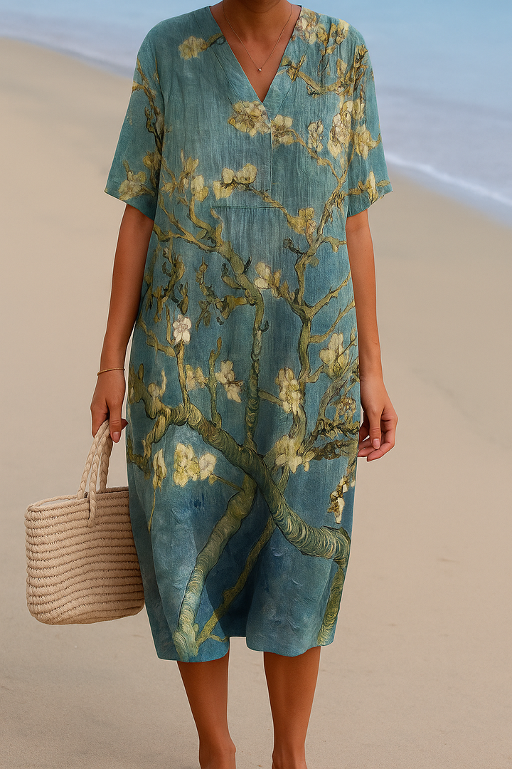 ALMONDE | Robe bleu-vert avec imprimé floral