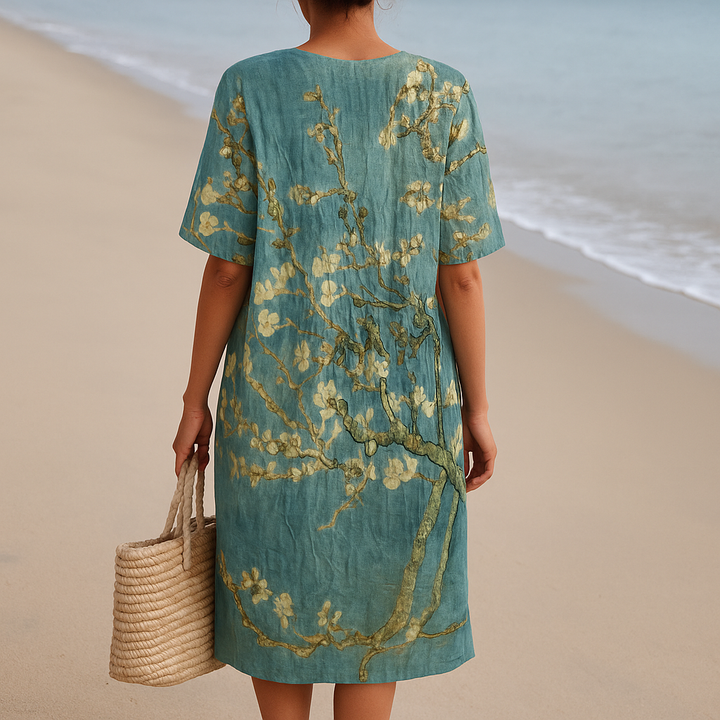 ALMONDE | Robe bleu-vert avec imprimé floral