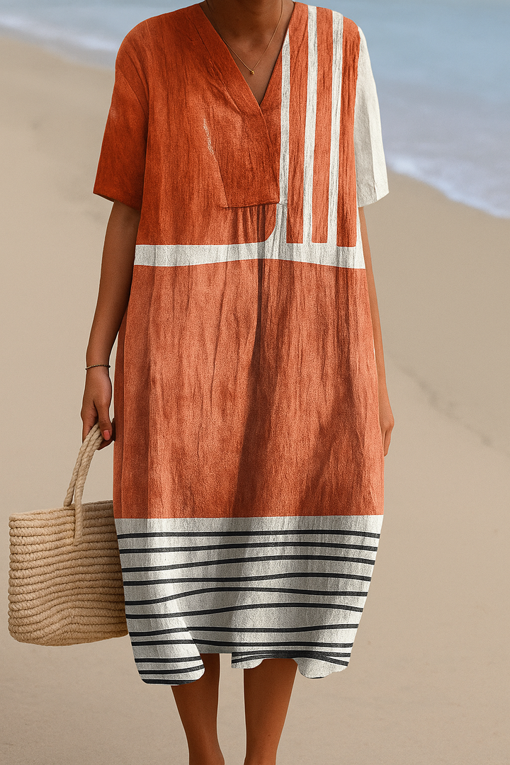 Mara | Robe terracotta avec des rayures graphiques