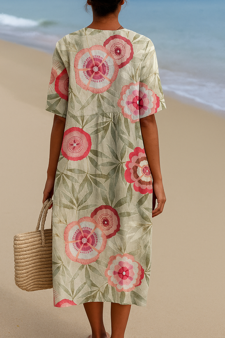 Félice | Robe avec des feuilles et des fleurs mandala