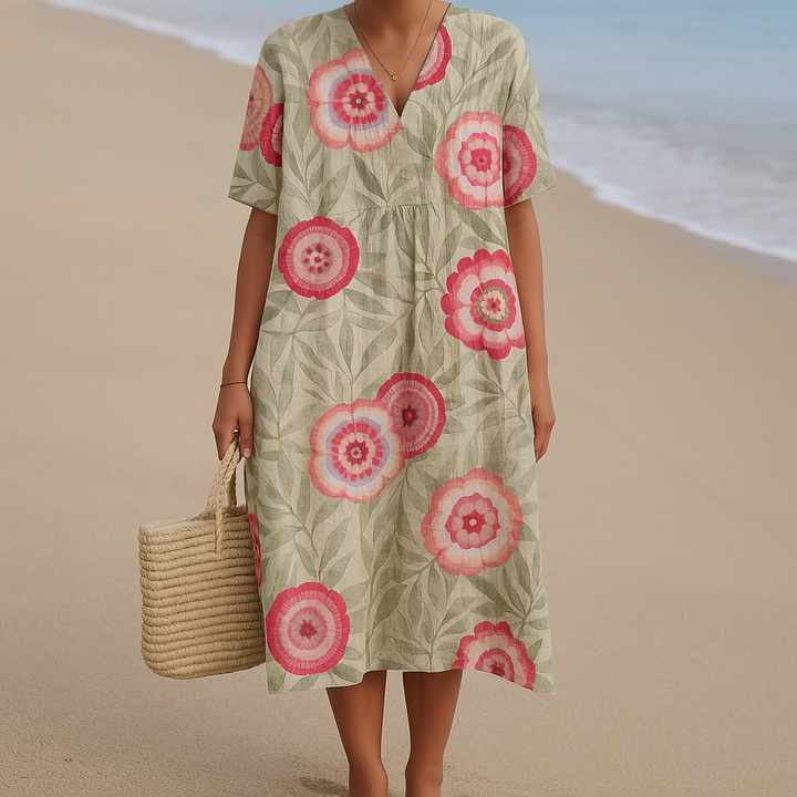 Félice | Robe avec des feuilles et des fleurs mandala