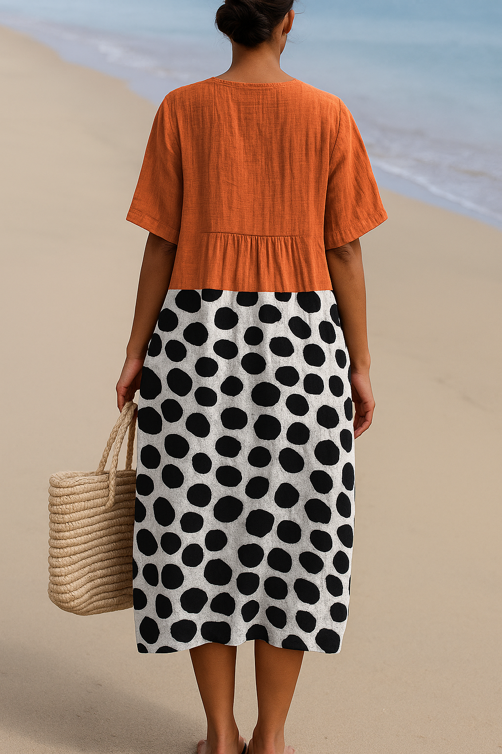 Maëlle | Robe orange avec des pois contrastants