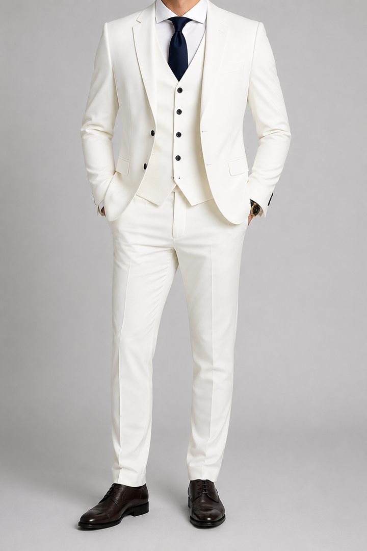 Costume homme trois pièces gris coupe ajustée cérémonie élégant