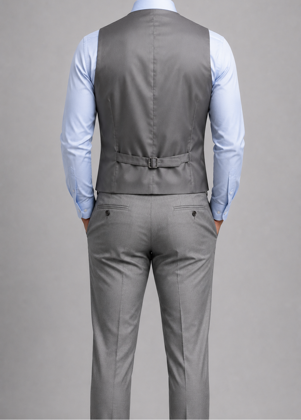 Costume homme trois pièces gris deux boutons élégant formel mariage