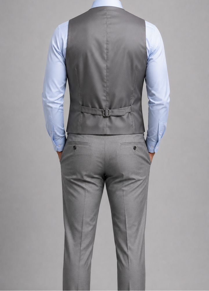 Costume homme trois pièces gris deux boutons élégant formel mariage