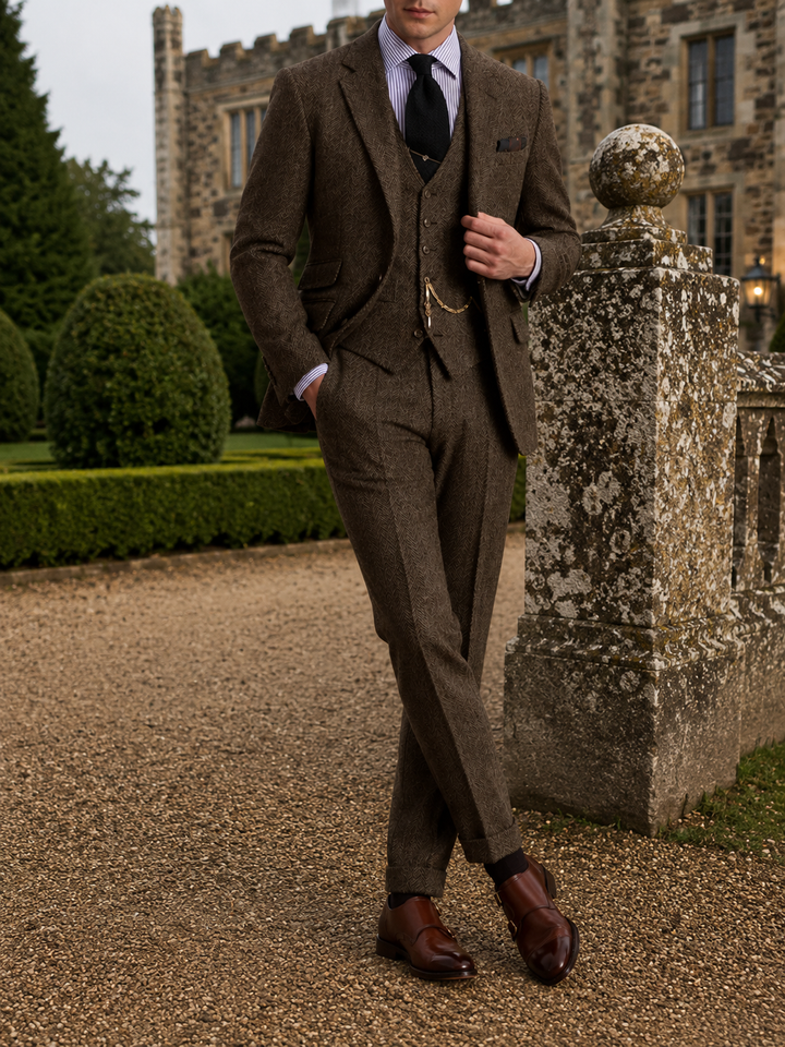 Ensemble homme trois pièces bordeaux coordonné élégant mariage