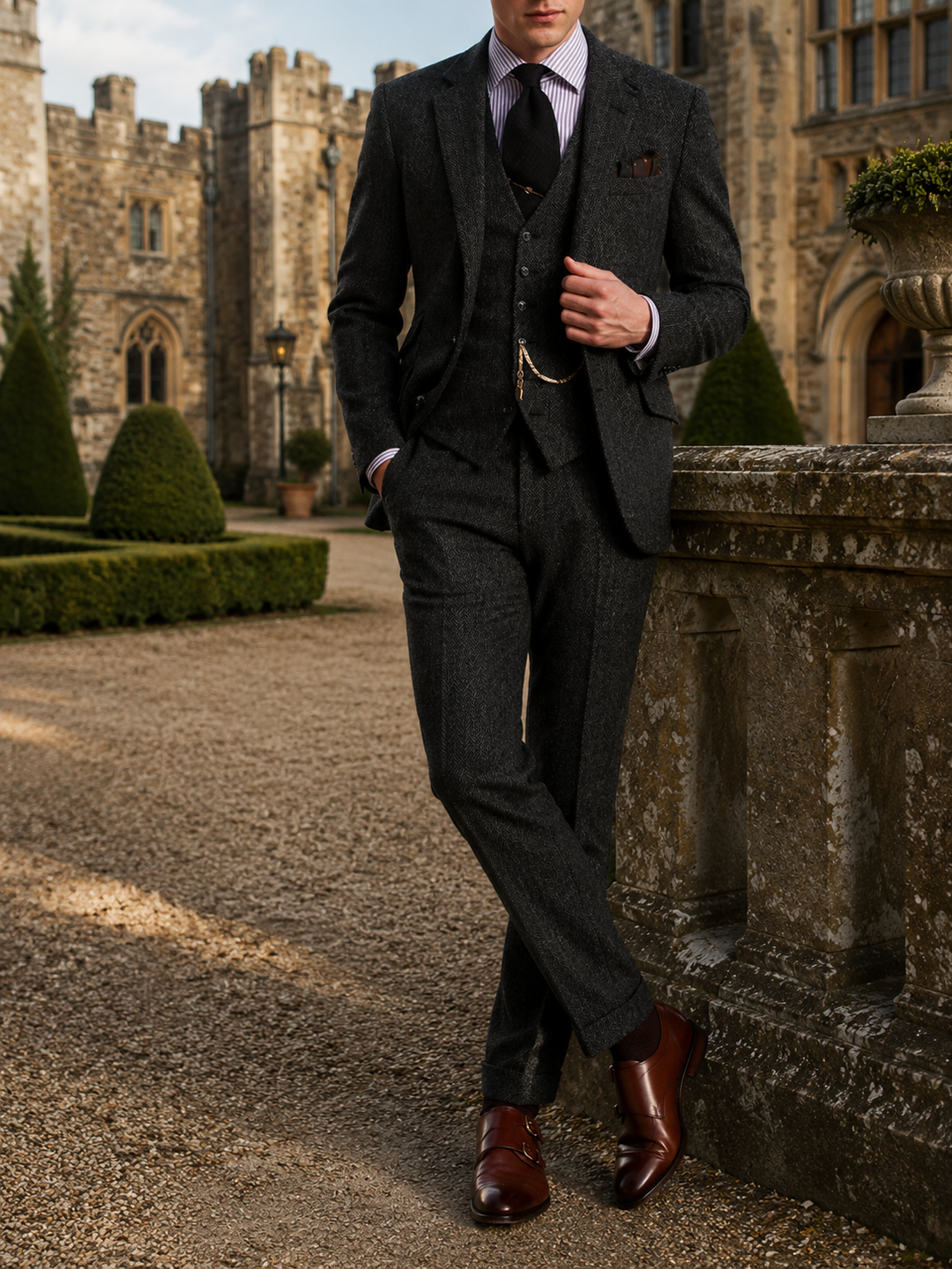 Ensemble homme trois pièces bordeaux coordonné élégant mariage
