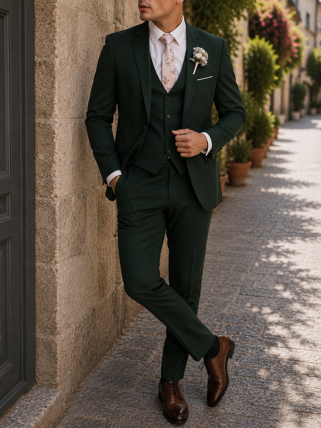 Costume homme trois pièces coupe ajustée mariage élégant