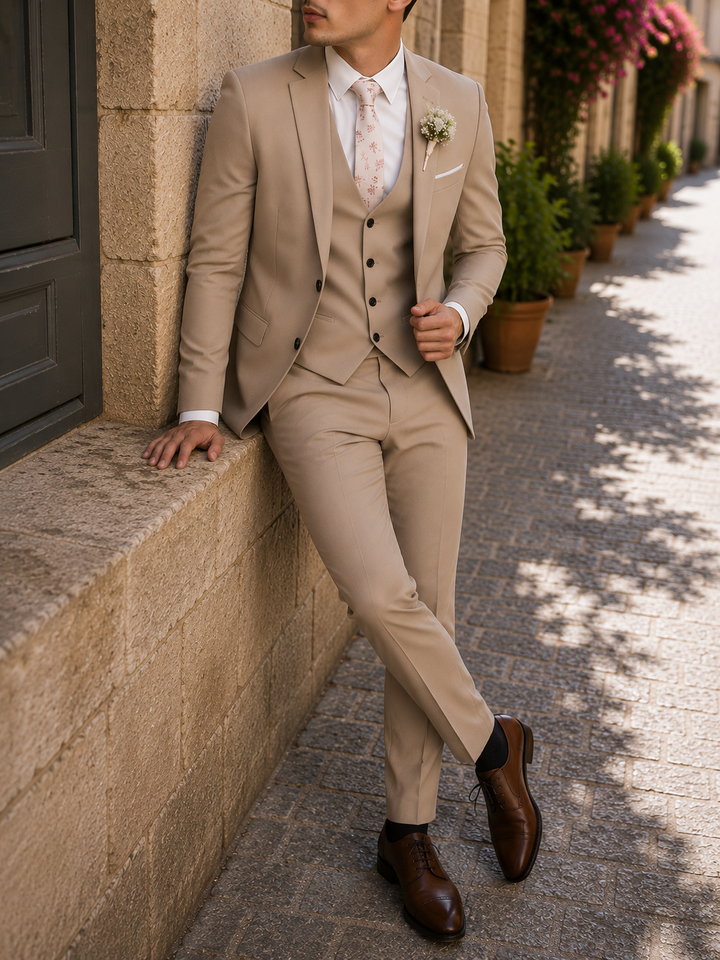 Costume homme trois pièces coupe ajustée mariage élégant
