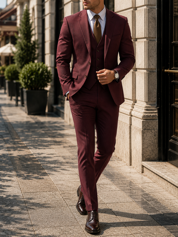 Costume homme trois pièces gris deux boutons élégant formel mariage