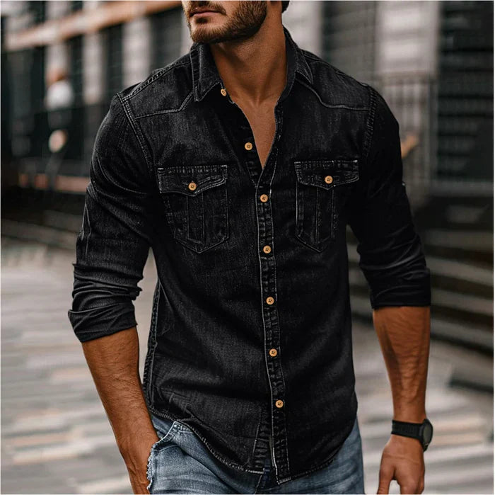 Chemise en Denim Homme Slim Moderne – Style Rugueux Élégant 0