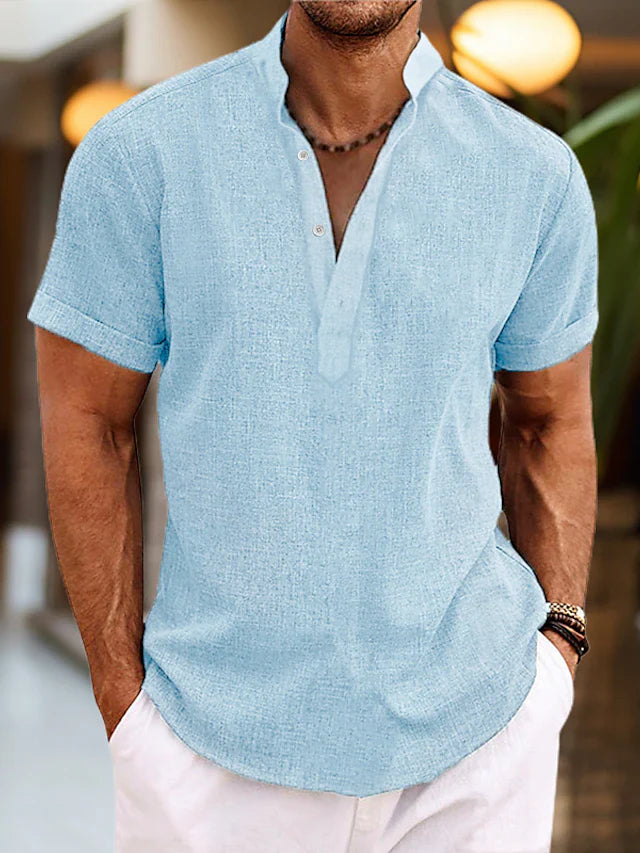 Chemise en Lin pour Homme Silas – Chemise d'Été Respirante avec Col Henley & Manches Courtes 2