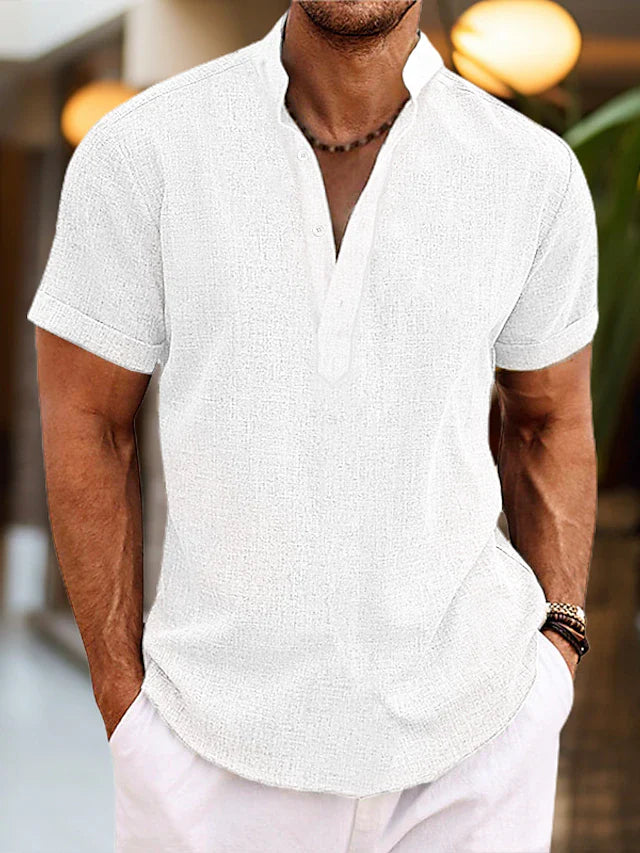 Chemise en Lin pour Homme Silas – Chemise d'Été Respirante avec Col Henley & Manches Courtes 3