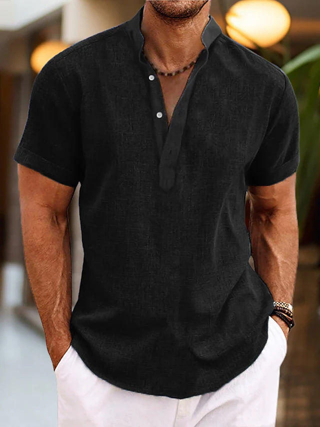 Chemise en Lin pour Homme Silas – Chemise d'Été Respirante avec Col Henley & Manches Courtes 4