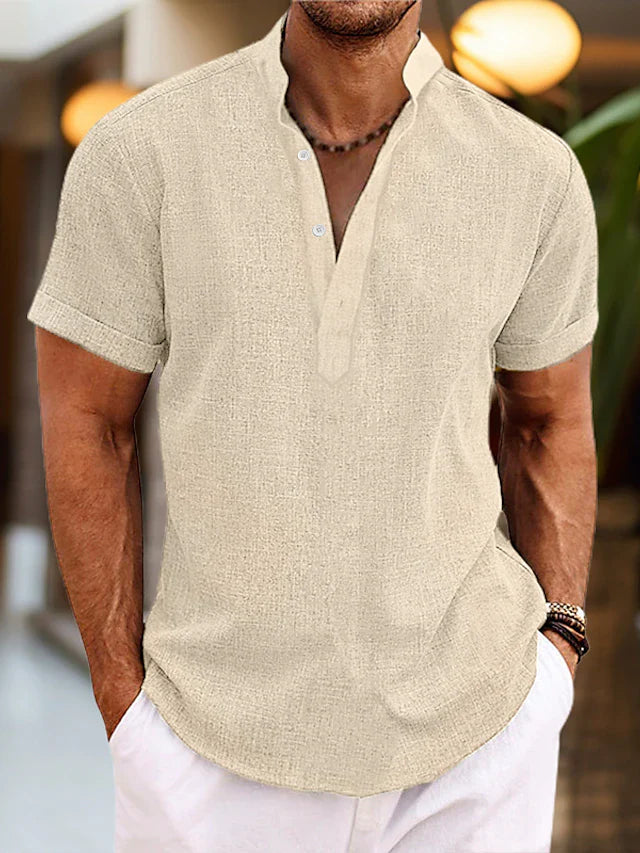Chemise en Lin pour Homme Silas – Chemise d'Été Respirante avec Col Henley & Manches Courtes 6