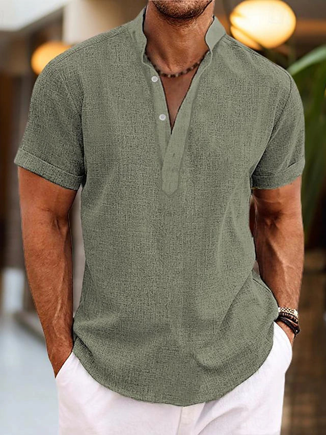 Chemise en Lin pour Homme Silas – Chemise d'Été Respirante avec Col Henley & Manches Courtes 8