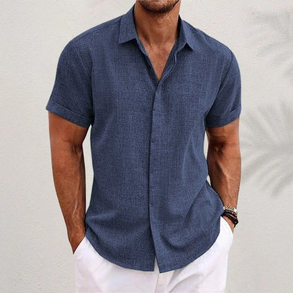 Chemise en lin à manches courtes pour homme | Coupe classique boutonnée 0