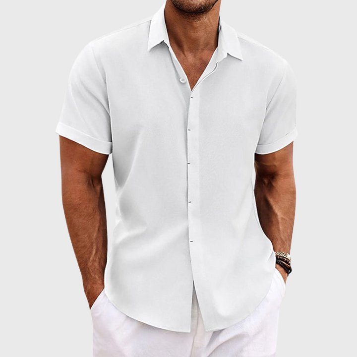 Chemise en lin à manches courtes pour homme | Coupe classique boutonnée 11