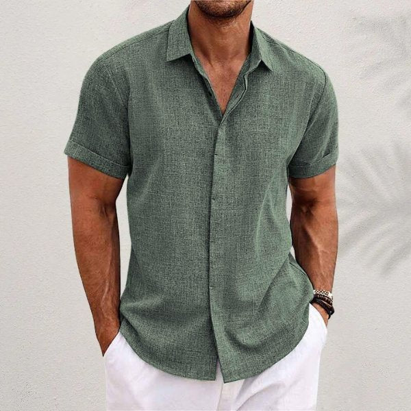 Chemise en lin à manches courtes pour homme | Coupe classique boutonnée 8