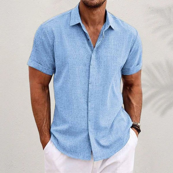 Chemise en lin à manches courtes pour homme | Coupe classique boutonnée 9