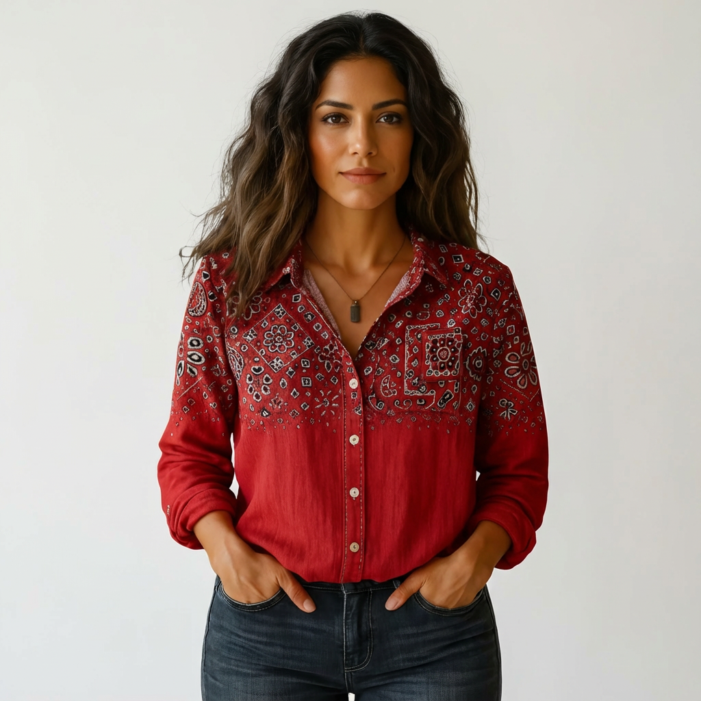 Chemise femme | Col boutonné avec empiècement à motif 0