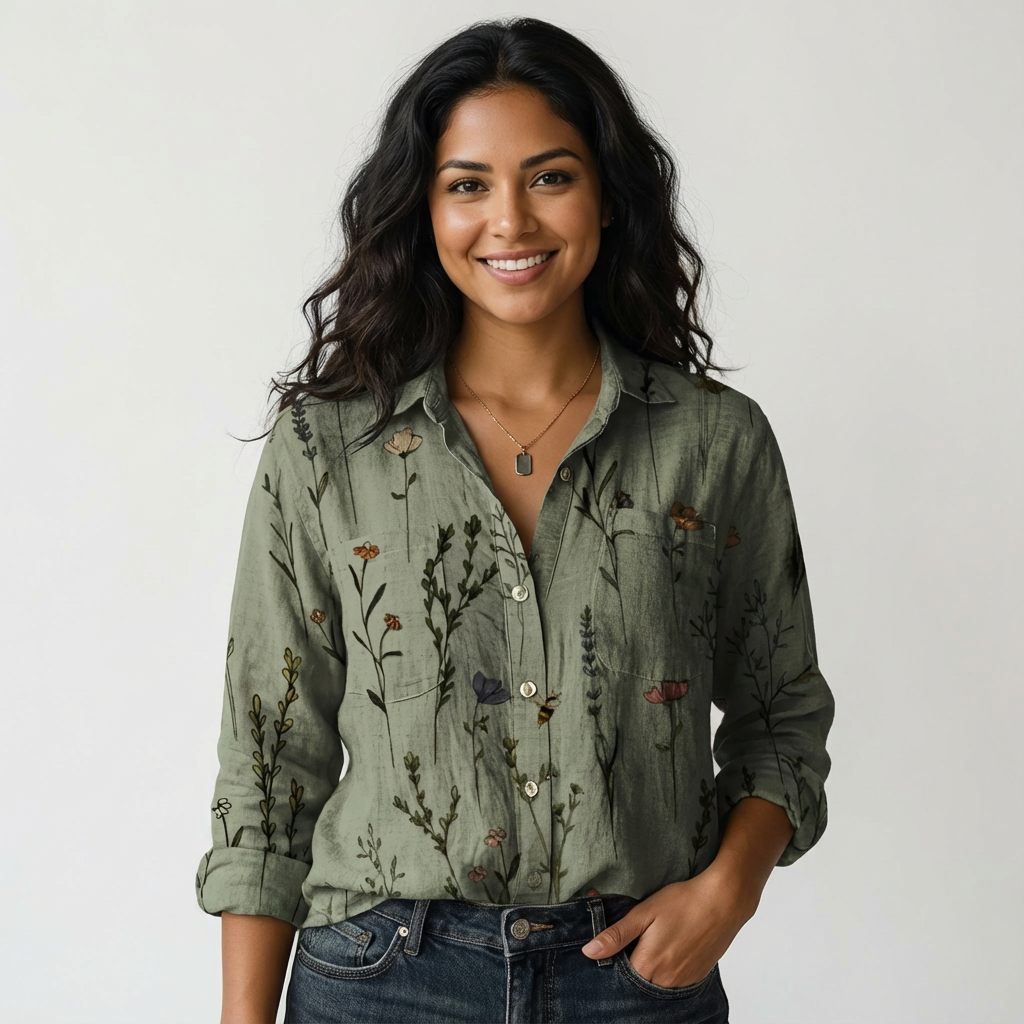 Chemise femme | Col boutonné avec empiècement à motif 1