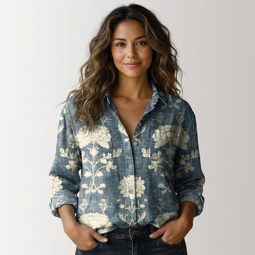 Chemise femme | Col boutonné avec empiècement à motif 2