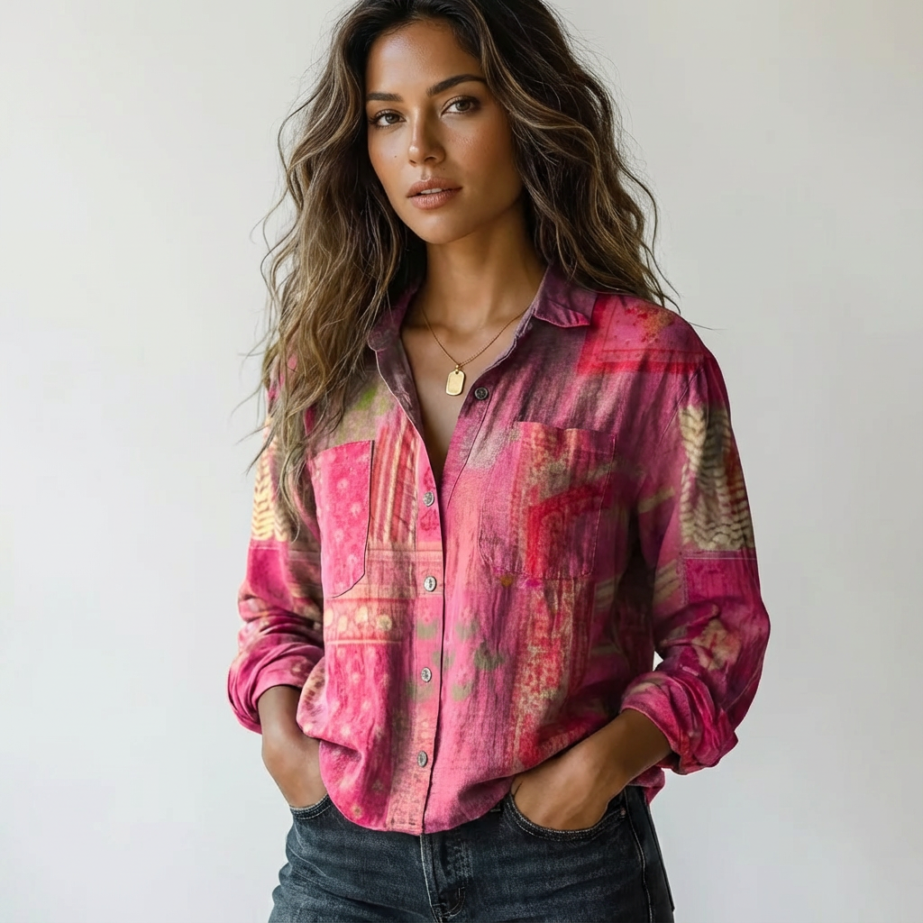 Chemise femme | Col boutonné avec empiècement à motif 3
