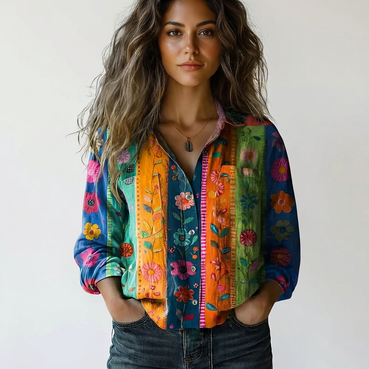 Chemise femme | Col boutonné avec empiècement à motif 4