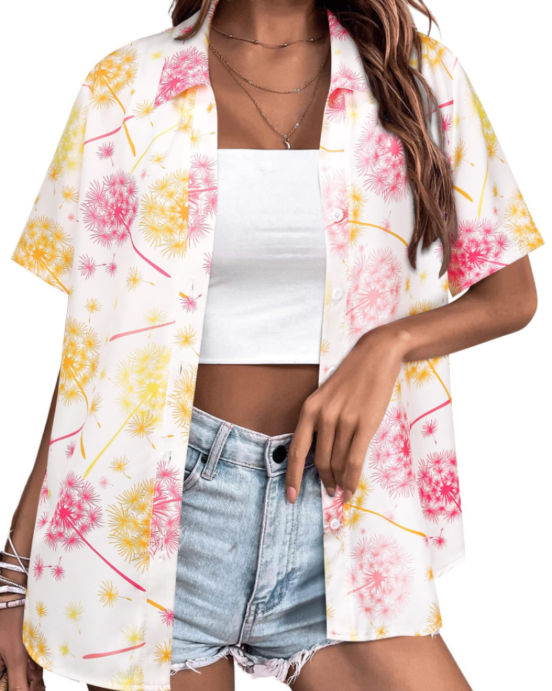 Chemise hawaïenne Sloane pour femme – Haut d'été fleuri, col en V, manches courtes, style décontracté 8
