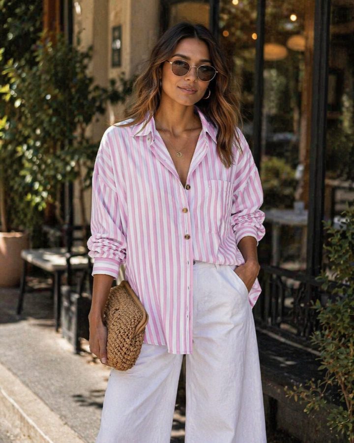 Chemise rayée oversize Virela pour femme – Coton, manches longues, poches, style décontracté et élégant 0
