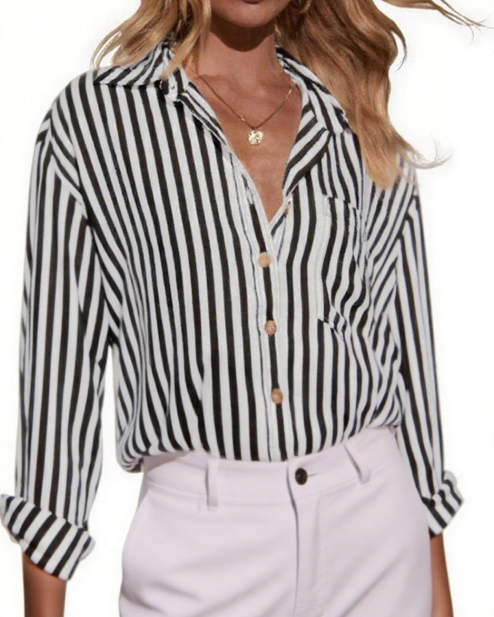 Chemise rayée oversize Virela pour femme – Coton, manches longues, poches, style décontracté et élégant 1