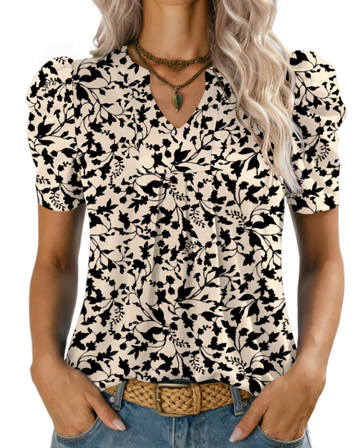 Chemisier élégant pour femme Zivelie – Top d'été à col V, manches courtes bouffantes, style décontracté chic 2