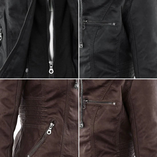 Ivory™ | Veste en Cuir pour Femmes Résistante aux Intempéries avec Capuche