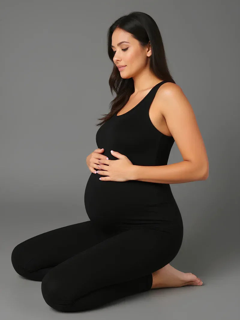 Combinaison de maternité sans manches – Tenue de grossesse longue et extensible à col rond 6