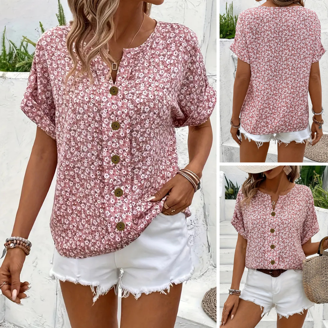 Cindy™ | Blouse à Imprimé Floral avec Col Noté