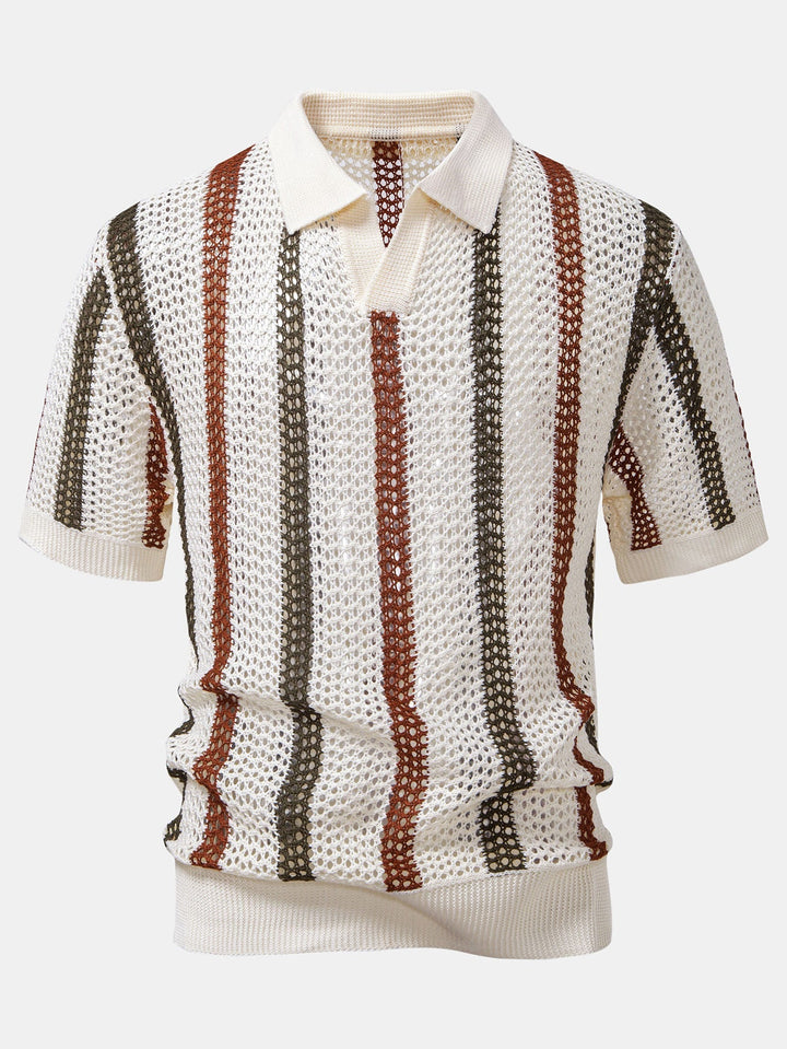 Polo Rayé Au Crochet avec Col en V